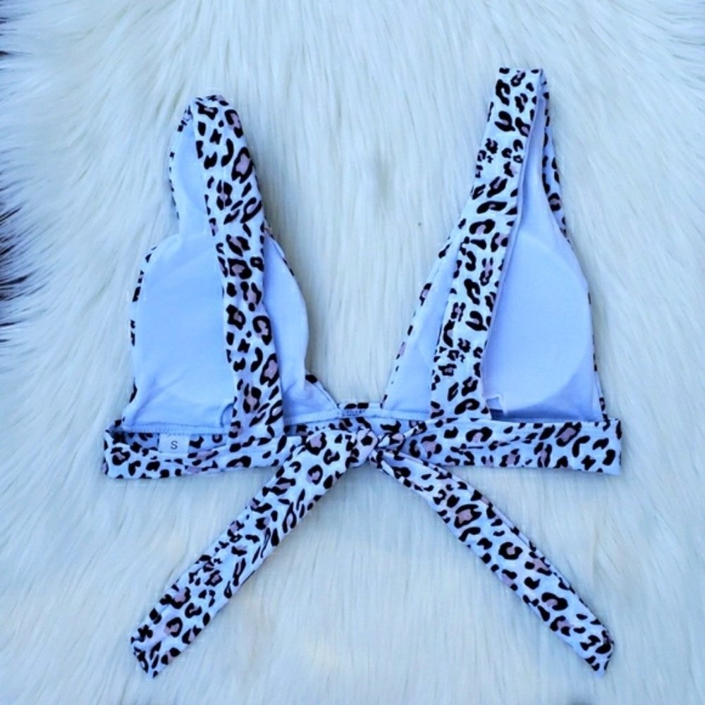 Animal Print V-plunge Triangle Bralette Bikini Set Swimsuit - Picture 5 of 8